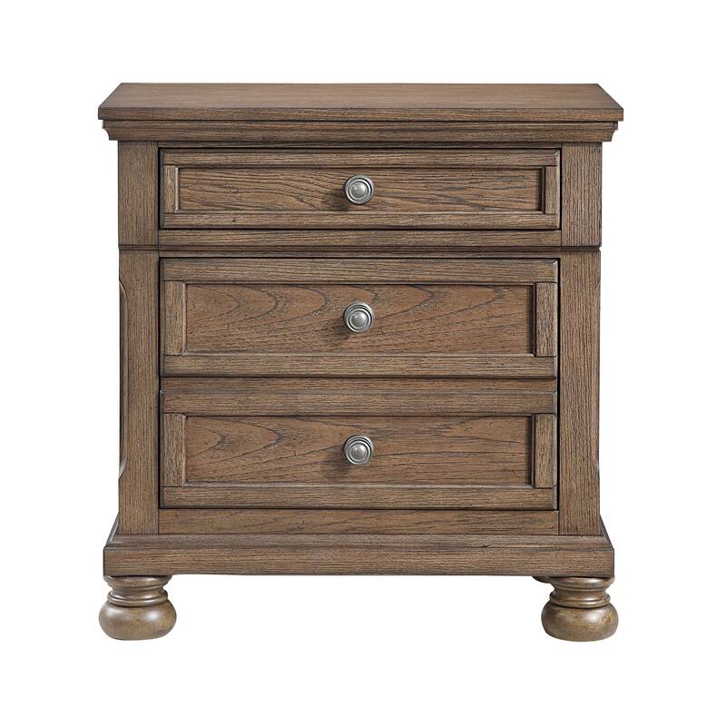 Antique Brown Finish 3pc Bedroom Set Platform Storage Bed and Two Nightstands