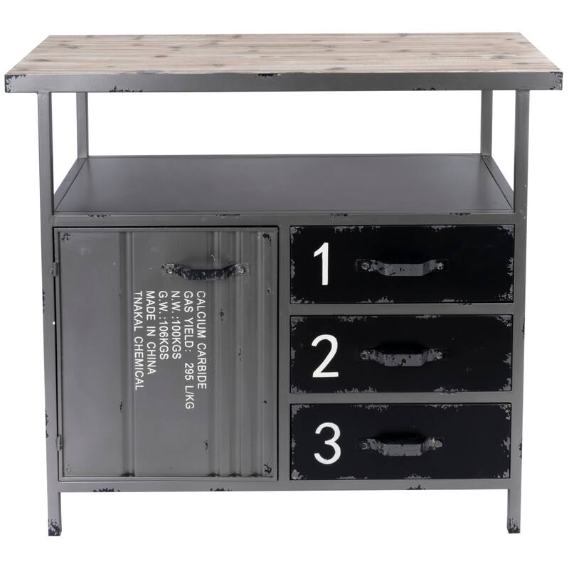 Metal Army Surplus Style 1 Door and 3 Drawer Cabinet with Numbers and Text - Gray - Roche River Decor - 17"W x 36"L x 32"H