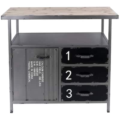 Metal Army Surplus Style 1 Door and 3 Drawer Cabinet with Numbers and Text - Gray - Roche River Decor - 17"W x 36"L x 32"H