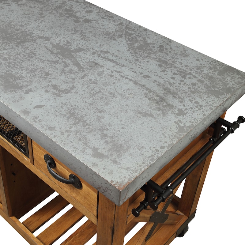 Geren Antique Oak 2-Drawe Kitchen Cart with 2 Shelves
