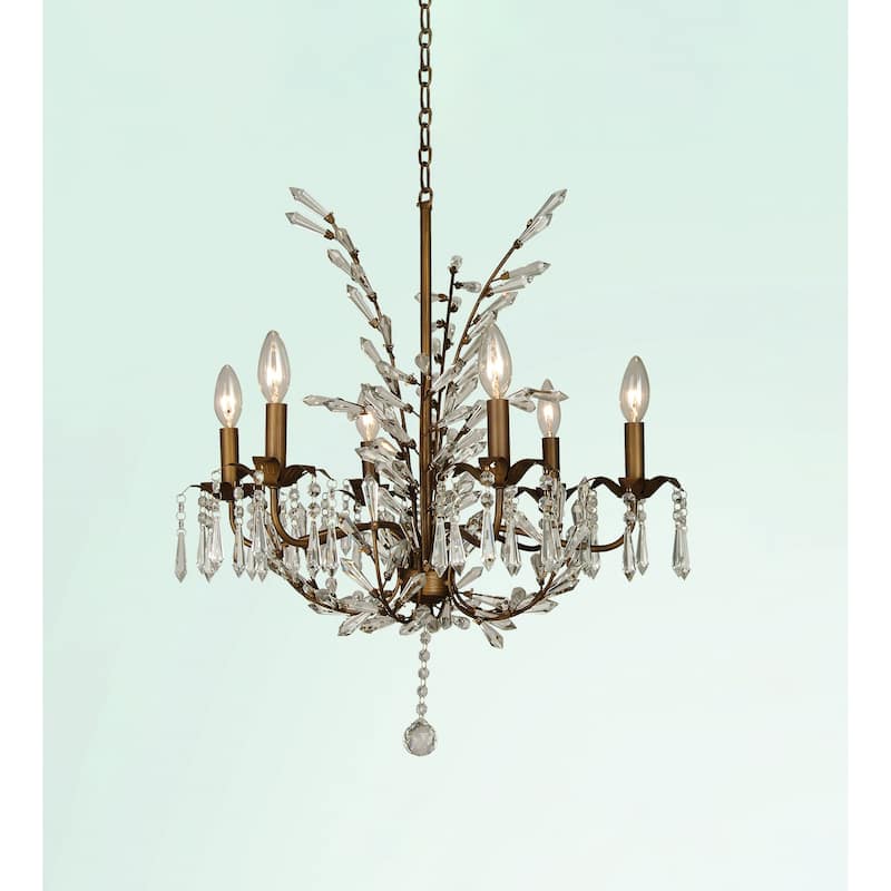 6-Light Bronze Chandelier With Clear Crystals