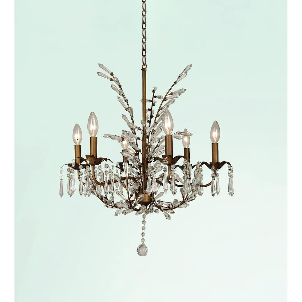 6-Light Bronze Chandelier With Clear Crystals