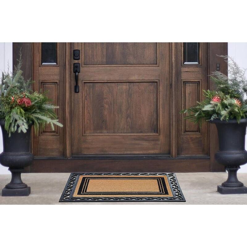 A1HC Natural Coir Entrance Door Mats, Large Rubber Doormat, Non-Slip, Flock Doormat, Thin-Profile Indoor Outdoor Mat 24" X 36"
