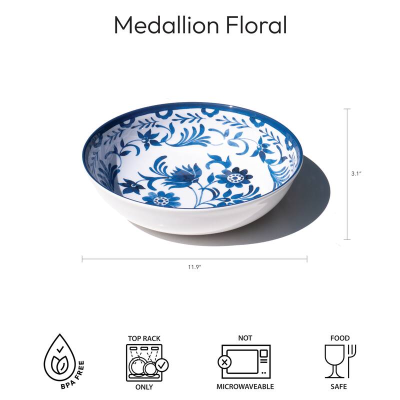 Abode Homewares Medallion Flower Melamine Serving Bowl - Blue - 11.9"