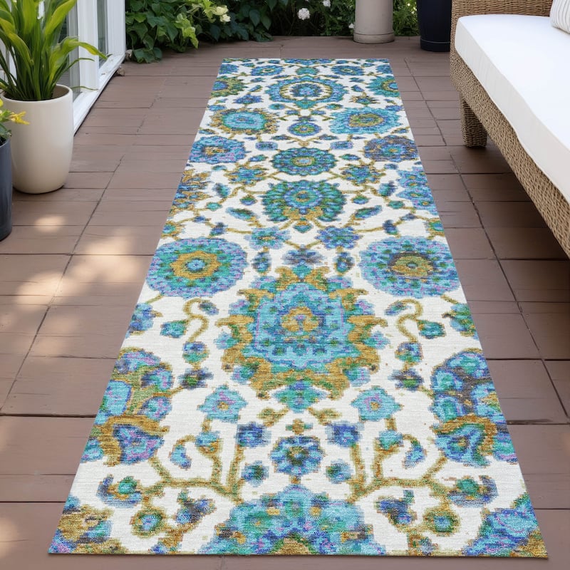 Machine Washable Indoor/Outdoor Traditional Farmhouse Chantille Rug - Aqua - 2'3" x 7'6"