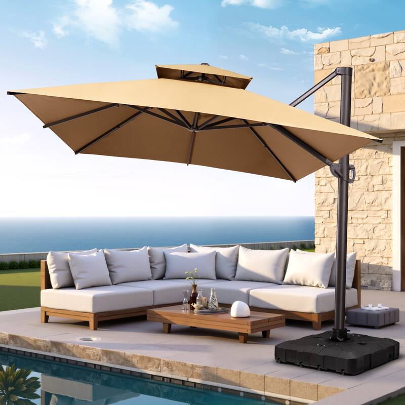 Pellebant 10FT x 13FT Outdoor Patio Offset Umbrella 360 degrees Rotation with Base