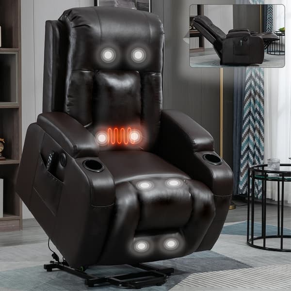 Massage Heat Power Lift Recliner Chair, USB Port, Dual Cup Holders