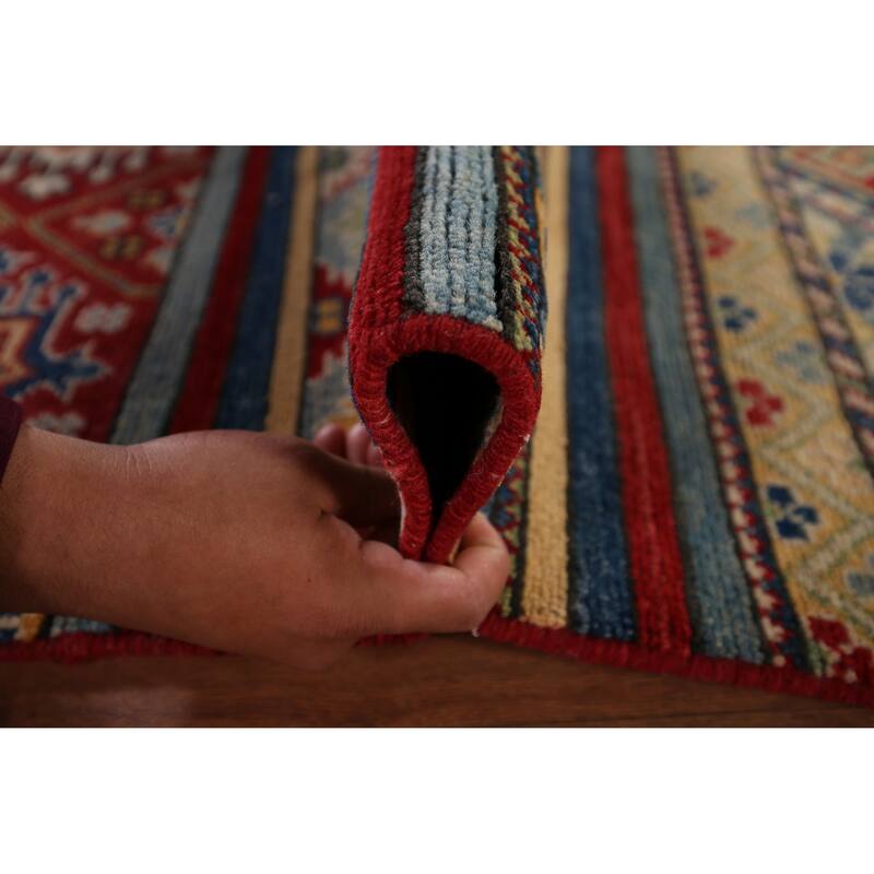 Striped Kazak Oriental Area Rug Handmade Wool Carpet - 5'2" x 6'8"