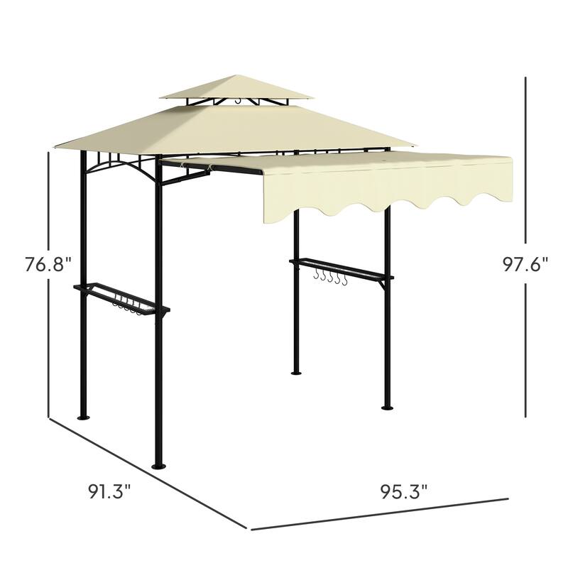GDFStudio - Outdoor 8'x4.9' Double-Top Grill Gazebo with Adjustable Awning