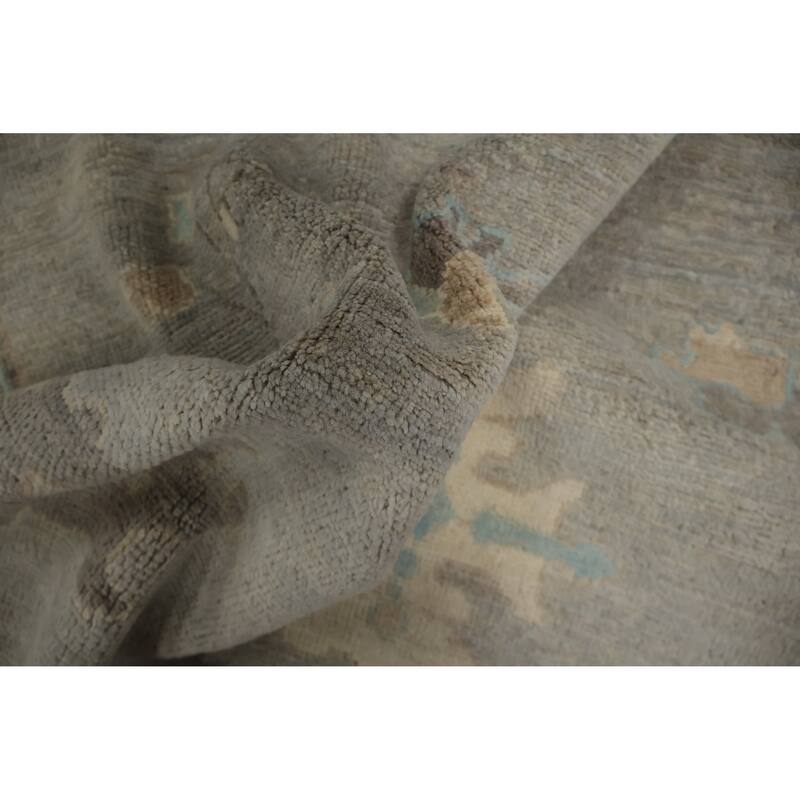 Hand Knotted Oriental 100% Wool Carpet Transitional Floral Greys & Charcoal Oushak Area Rug - 6' 5'' X 5' 2''