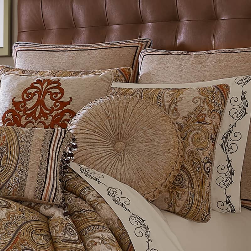 J. Queen New York Luciana Tufted Round Decorative Throw Pillow - Accent - Polyester - Beige