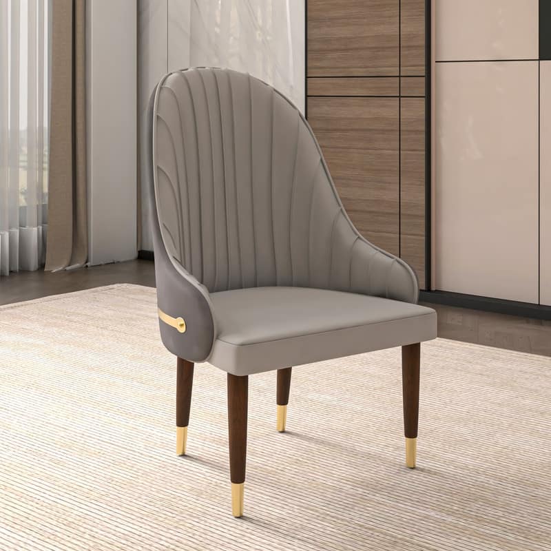 Elara Leather Mid-Century Modern Leather Upholstered Dining Chair with Ruberwood Legs and Gold Accents for Home or Office