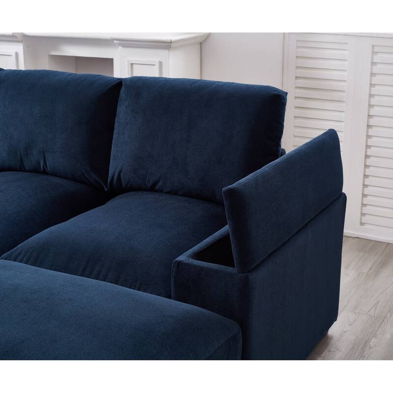 122" Corduroy Sectional Sofa with Two Movable Ottomans