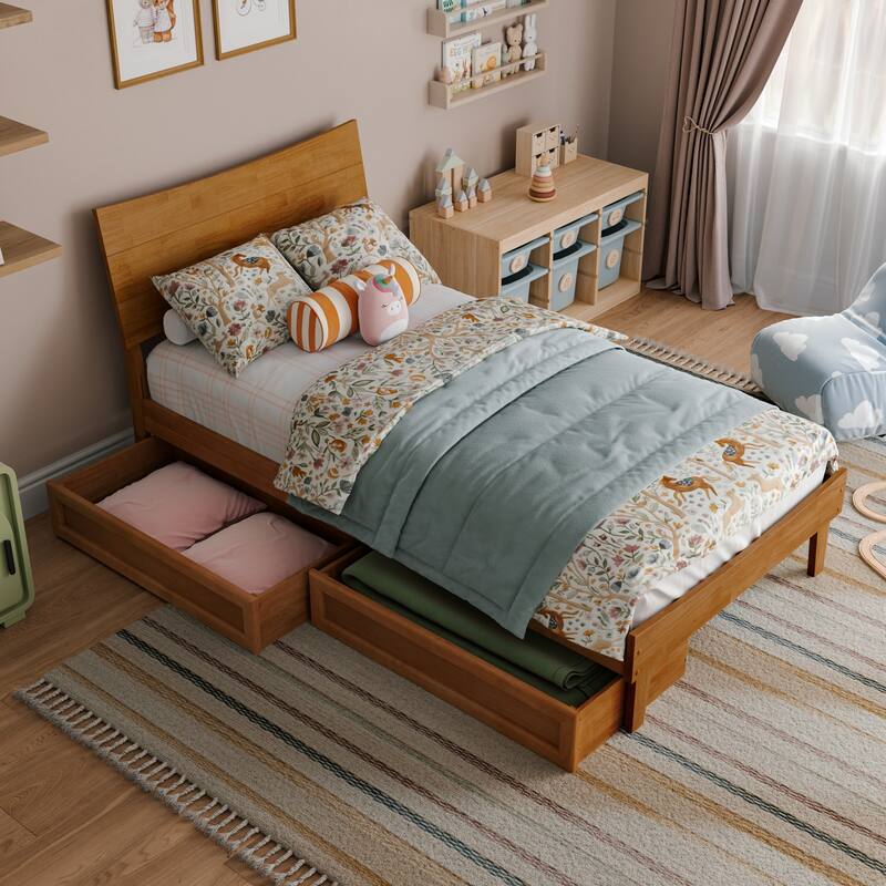 Phoenix Wood Platform Bed with Storage Drawers
