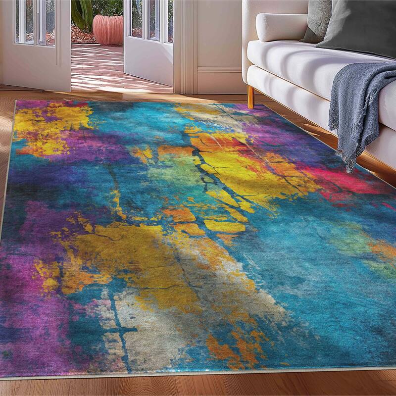 Well Woven Apollo Abstract Energie Bold Modern Multi Low Pile Area Rug - 7'7" x 9'10" - Multi
