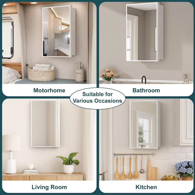 Elise Iron Medicine Cabinet with Mirror, Adjustable Shelves, Recessed or Wall Mount