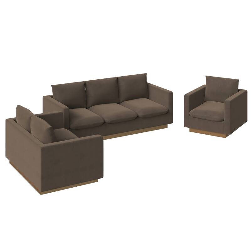 3-Piece Velvet Sofa Set with Brushed Gold Stainless Steel Base Nervo Series
