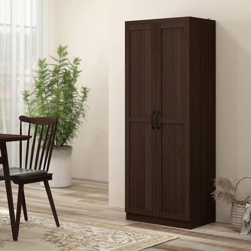 63" 2-Door Kitchen Pantry, Freestanding with 2 Adjustable Shelves