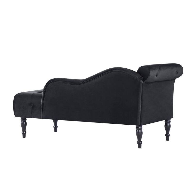 60.6" Velvet Chaise Lounge Buttons Tufted Nailhead Trimmed Solid Wood Legs with 1 Pillow (Left Arm Design)