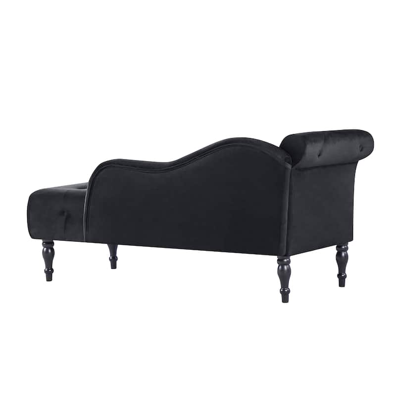 60.6" Velvet Chaise Lounge with Buttons Tufted, Nailhead Trimmed, Solid Wood Legs and 1 Pillow, Black
