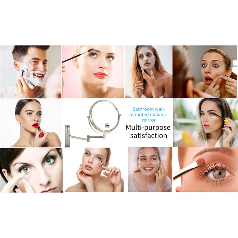 10x Magnifying Wall Mounted Makeup Mirror Finish Satin in Nickel Finish