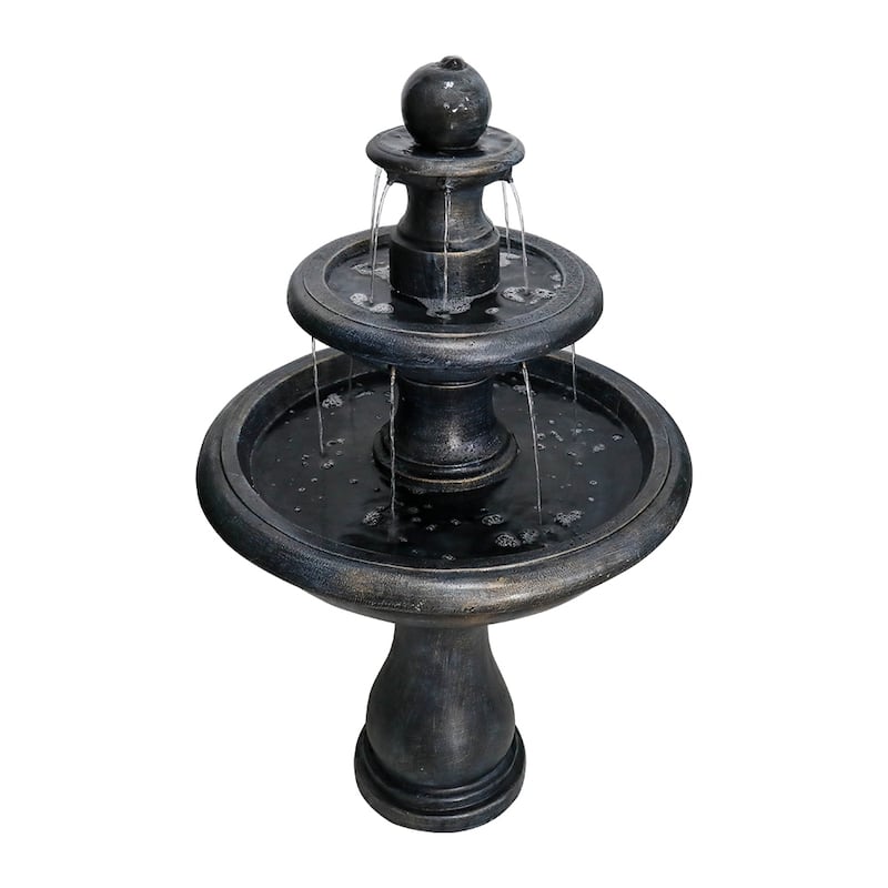 2 Tiered Floor Waterfall Fountain with Pump for Outdoor Patio Garden