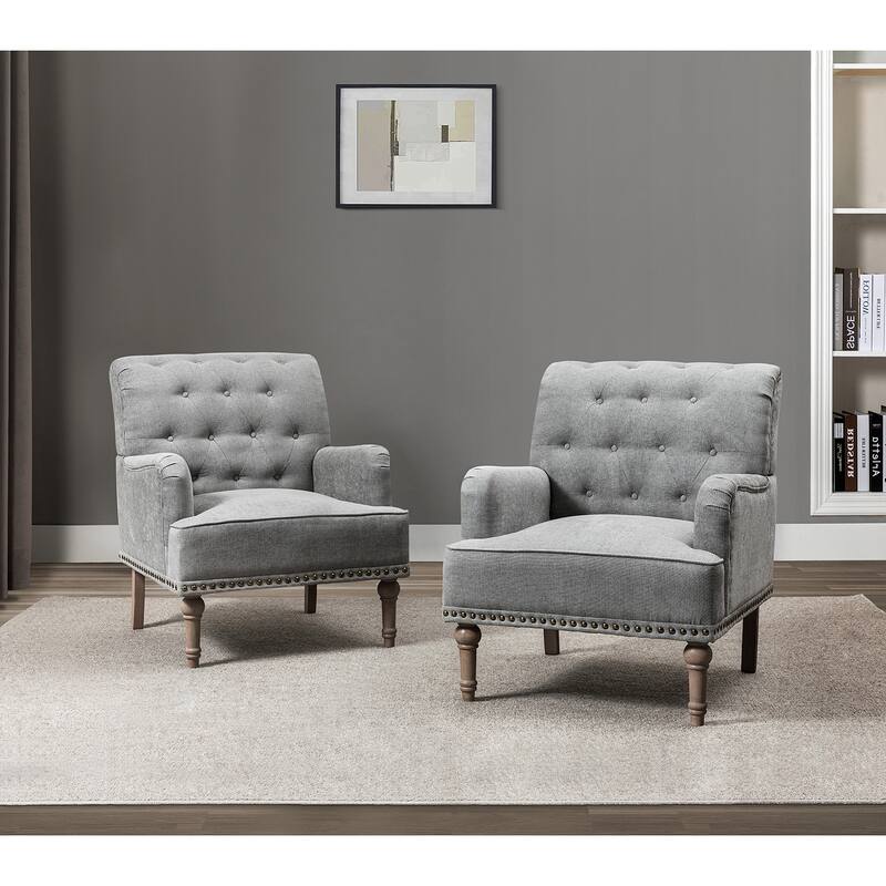 Geltrude Traditional Upholstered Accent Chair with Button Tufted Back Set of 2 by HULALA HOME