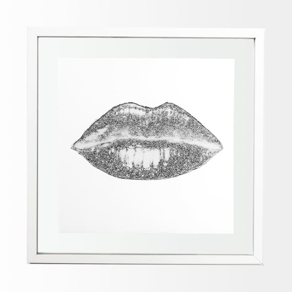 Glitter Lips I Silver Framed Art Print