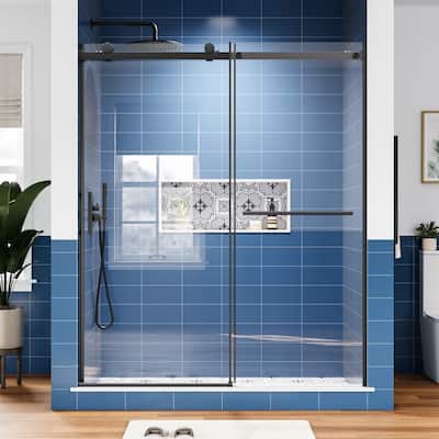 60 in. W x 72 in. H Sliding Semi-Frameless Shower Door with Tempered Glass - 60" x 72"