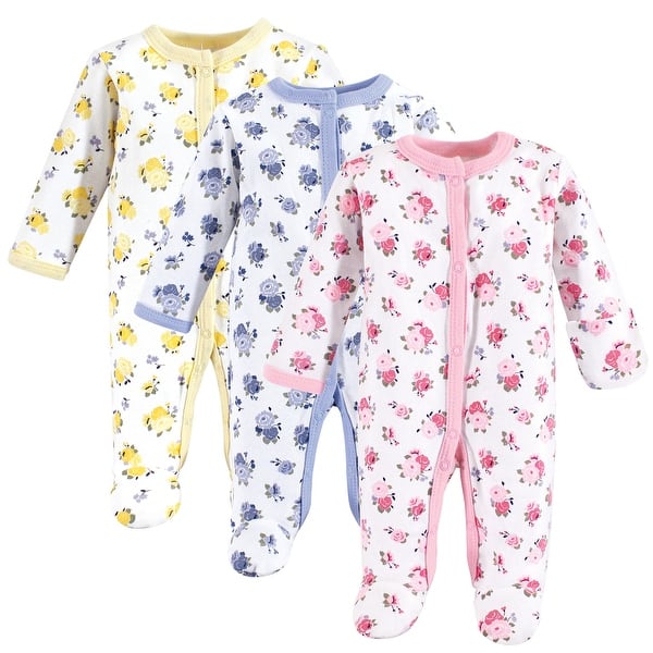 slide 1 of 1, Luvable Friends Baby Girl Cotton Preemie Snap Sleep and Play 3pk, Floral, Preemie - Floral Preemie - Floral