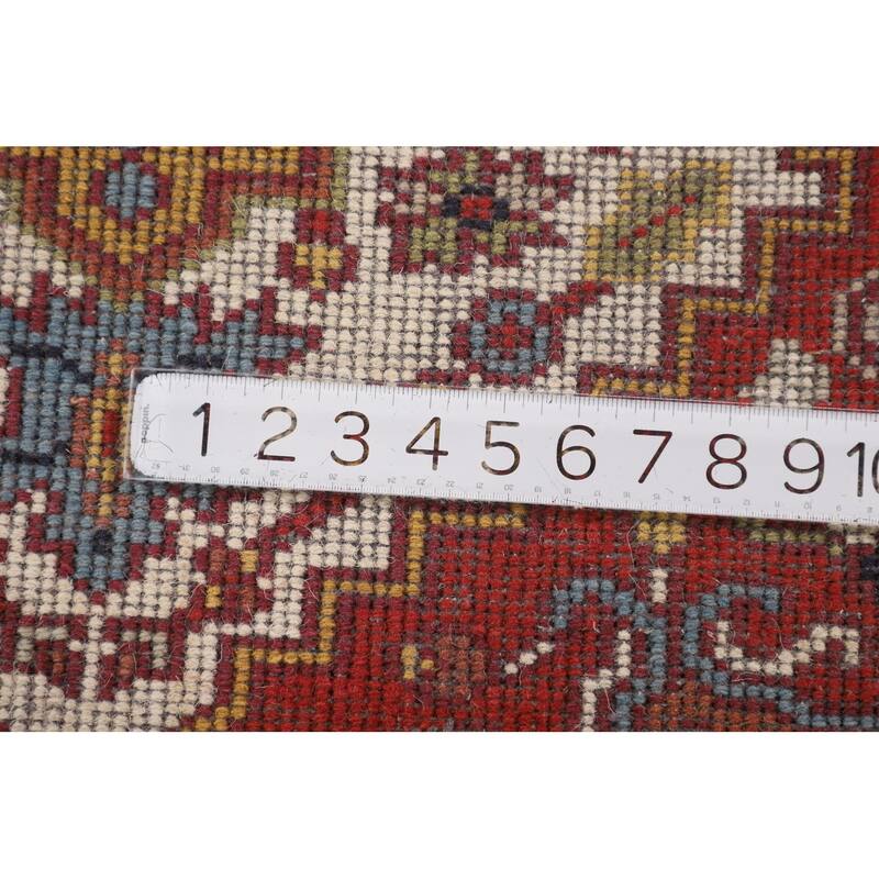 Ivory Geometric Heriz Serapi Oriental Runner Rug Handmade Wool Carpet - 2'7"x 10'10"