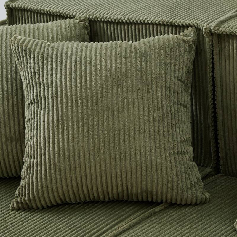 Modern U-Shaped Sectional Sofa Set Stripe Corduroy Upholstered Sofa with Light Strip and 6 Pillows