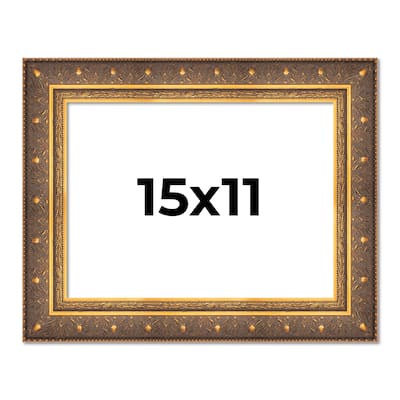 15x11 Frame Vintage Gold Solid Wood Picture Frame | 2.5 Inch Moulding