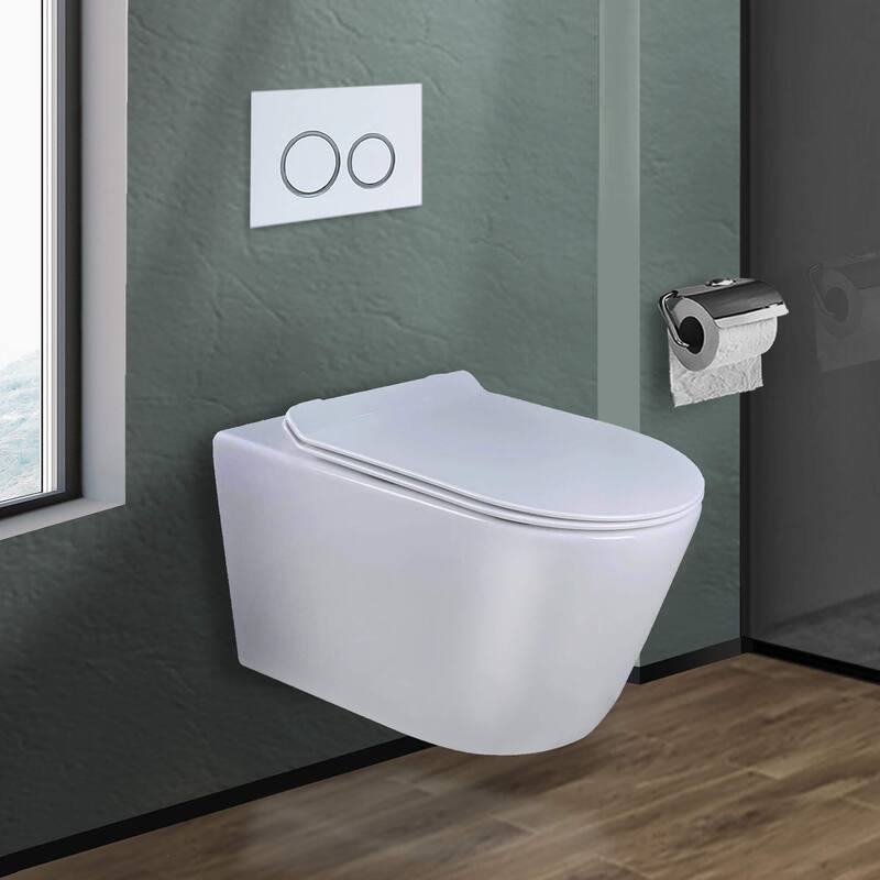 In-Wall toilet Combo Set - Toilet, Tank (2 x 4 Wall), Carrier System - White Round - Push Plates (Plastic) - White Bowl