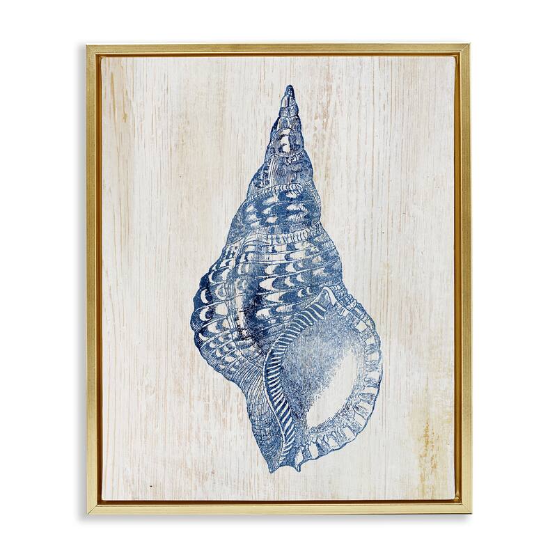 Stupell Tranquil Blue Shell Framed Floater Canvas Wall Art Design By Susan Arnot - 25 x 31 - Gold