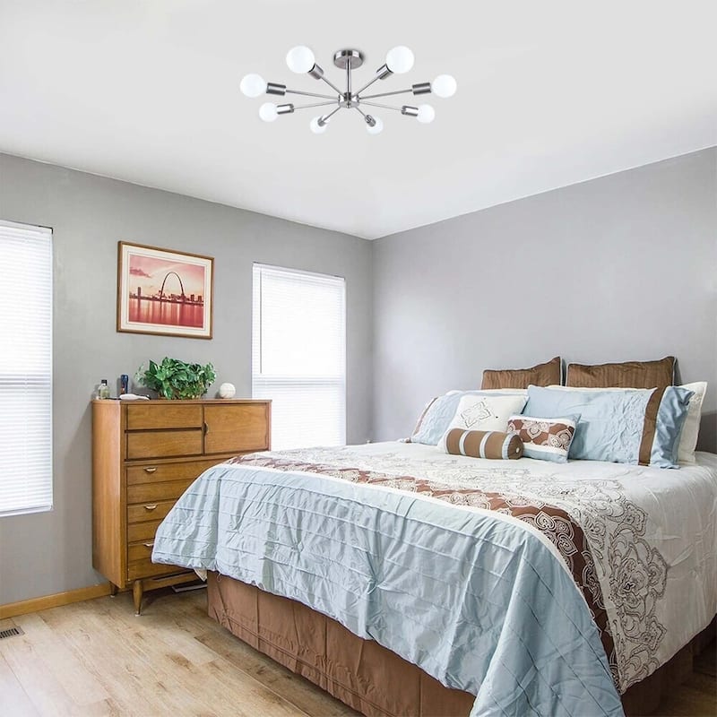 8-Light Modern Industrial Linear Sputnik Semi-Flush Mount Light