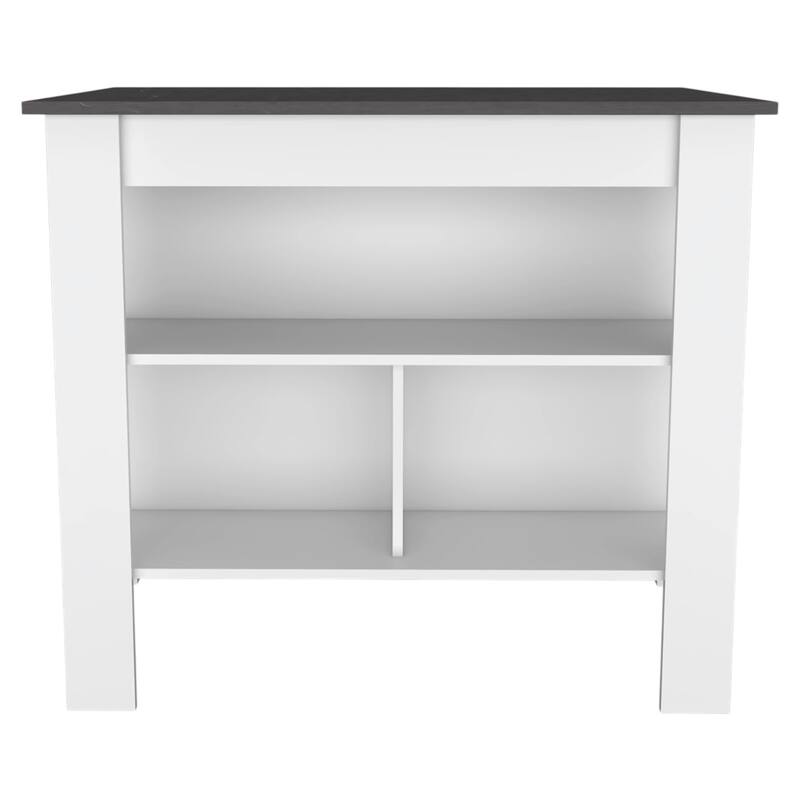 HomeRoots 41" Dark Brown and White Wood Kitchen Island Set With Storage - 40.50 in. x 35.40 in. x 27.50 in.