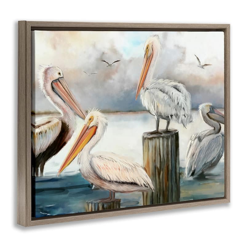 Stupell Pelicans Perched Cloudy Horizon Framed Floater Canvas Wall Art by Ziwei Li