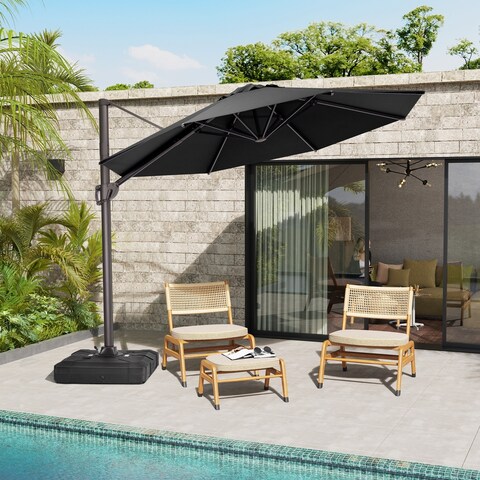 Pellebant 12' Patio Cantilever Umbrella Aluminum Round with 360 Degree Rotation, Base Not Included