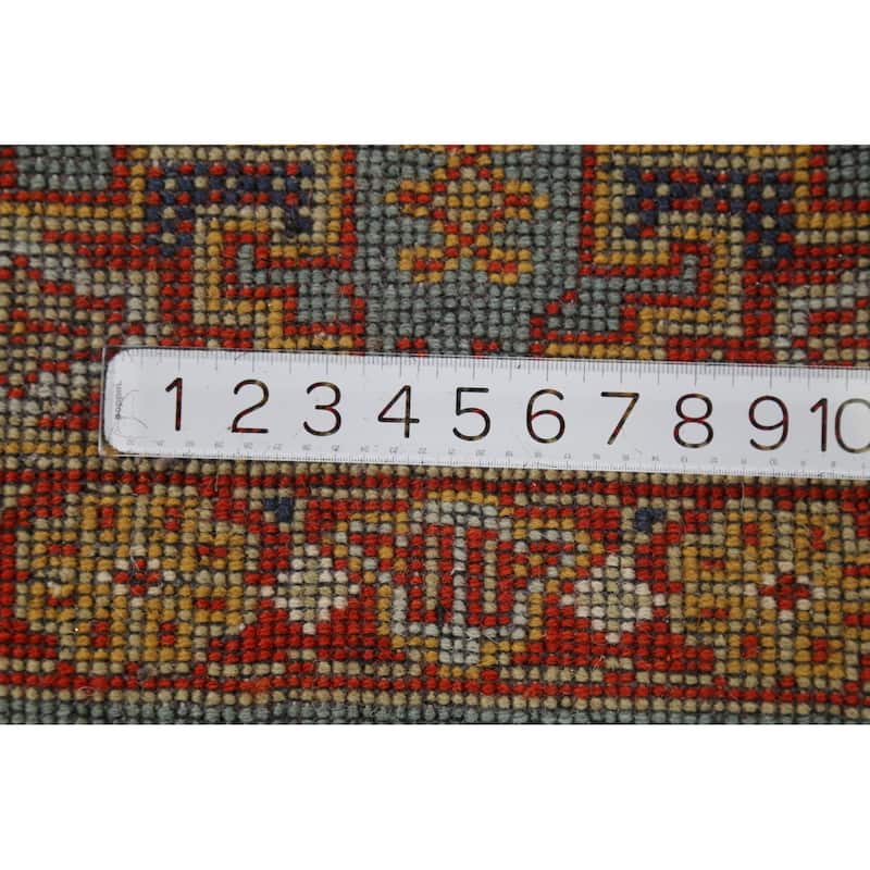 Geometric Viss Indian Runner Rug Handmade Wool Carpet - 2'7"x 11'9"