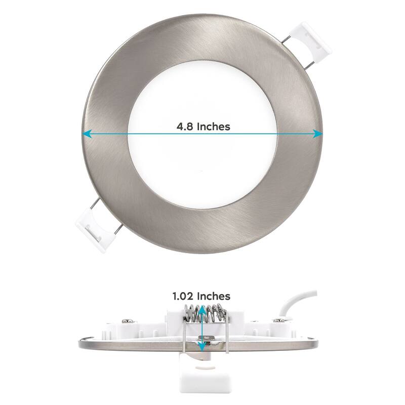 Luxrite 4" Ultra Thin LED Recessed Light with J-Box 10W 5 Color Options Dimmable 750 Lumens Brushed Nickel 4 Pack