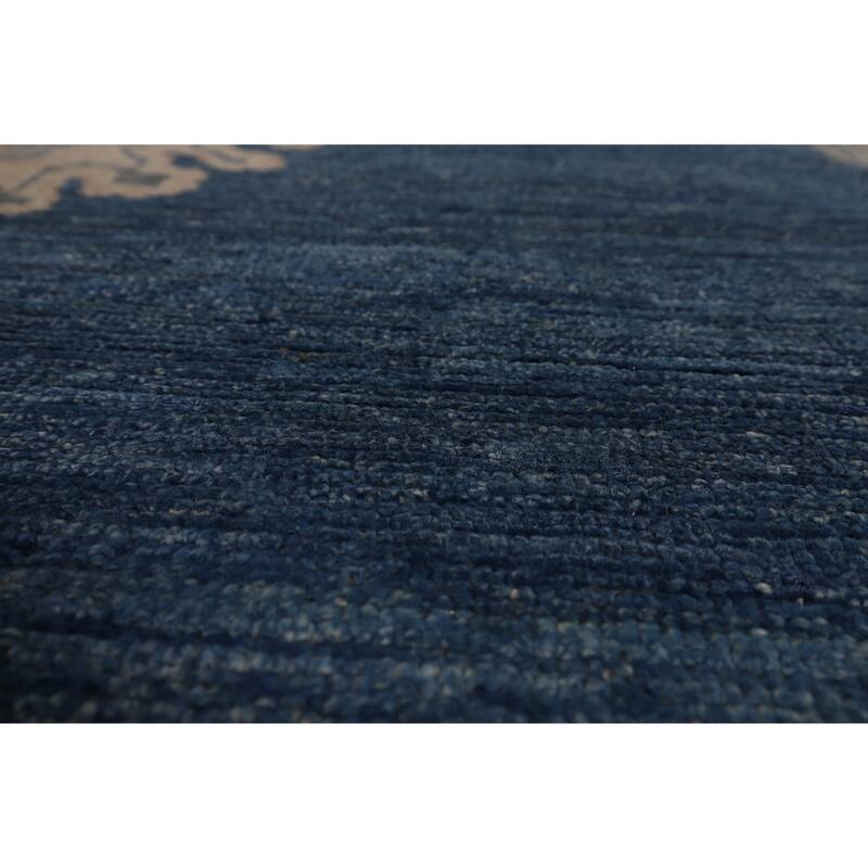 Blue Geometric Oushak Large Rug Hand-Knotted Wool Carpet - 9'10"x 13'10"