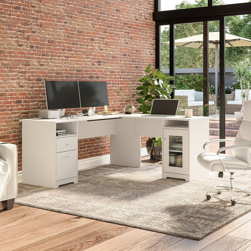 Cabot 72W L Shaped Computer Desk with Storage by Bush Furniture - White