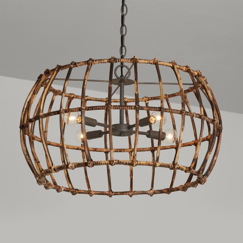 Sanibel 4-light Blazed Rattan/ Nordic Grey Hanging Pendant