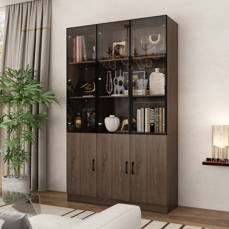 LED-Lit Wood Grain Cabinet - Configurable Storage for Home or Office