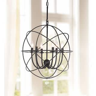 SAFAVIEH Lighting Uliya 6-Light Black/ Clear Adjustable Chandelier - 22"x22"x36.5-108.5" - Black