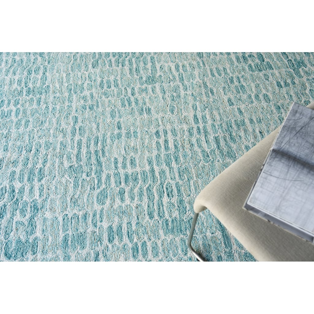Exquisite Rugs Ink Blot Handmade Hand-tufted New Zealand Wool on Canvas Turquoise Area Rug