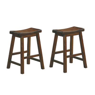 Wooden 24" Counter Height Stool with Saddle Seat, Distressed Cherry, Set Of 2