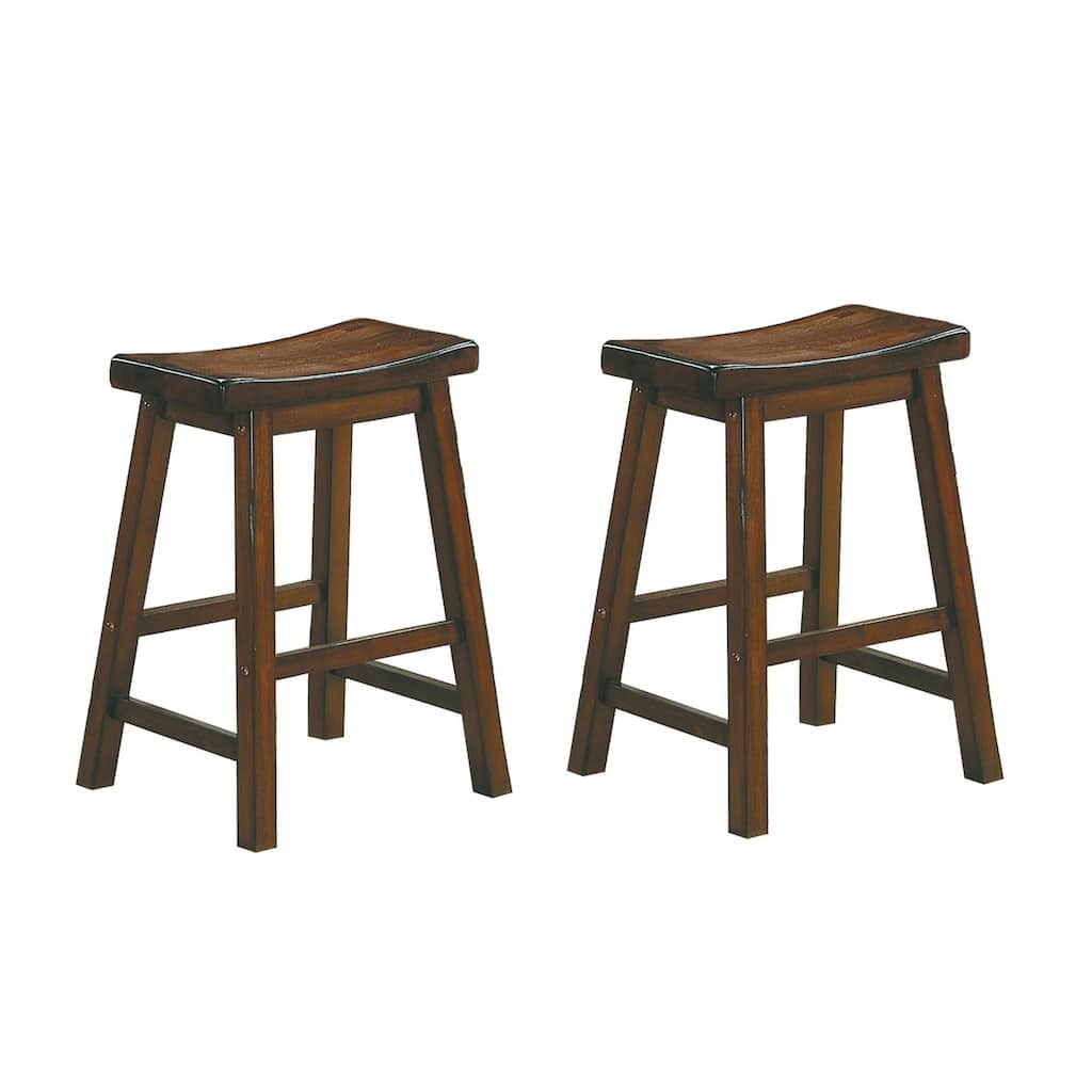 Wooden 24" Counter Height Stool with Saddle Seat, Distressed Cherry, Set Of 2