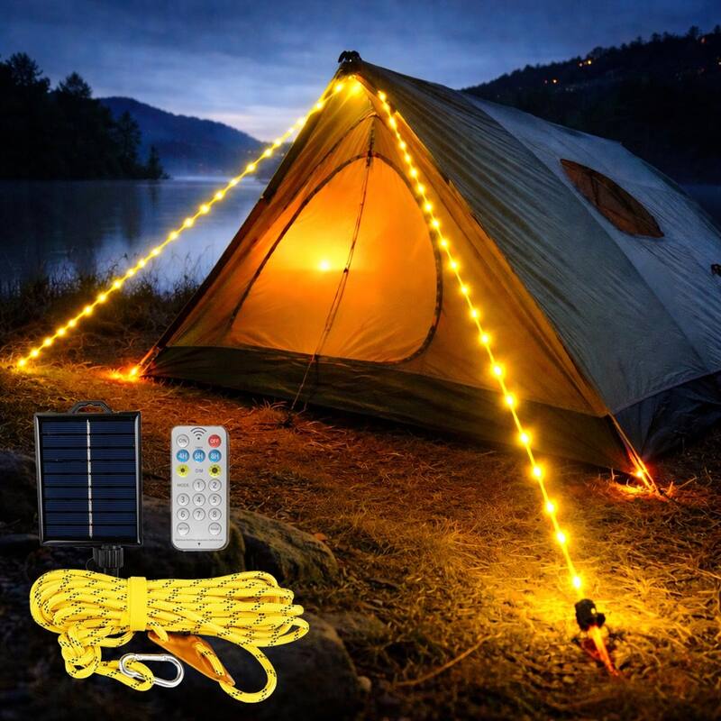 Novelty Lights Solar Paracord Rope, 23ft Green Glow Rope with Remote - Yellow